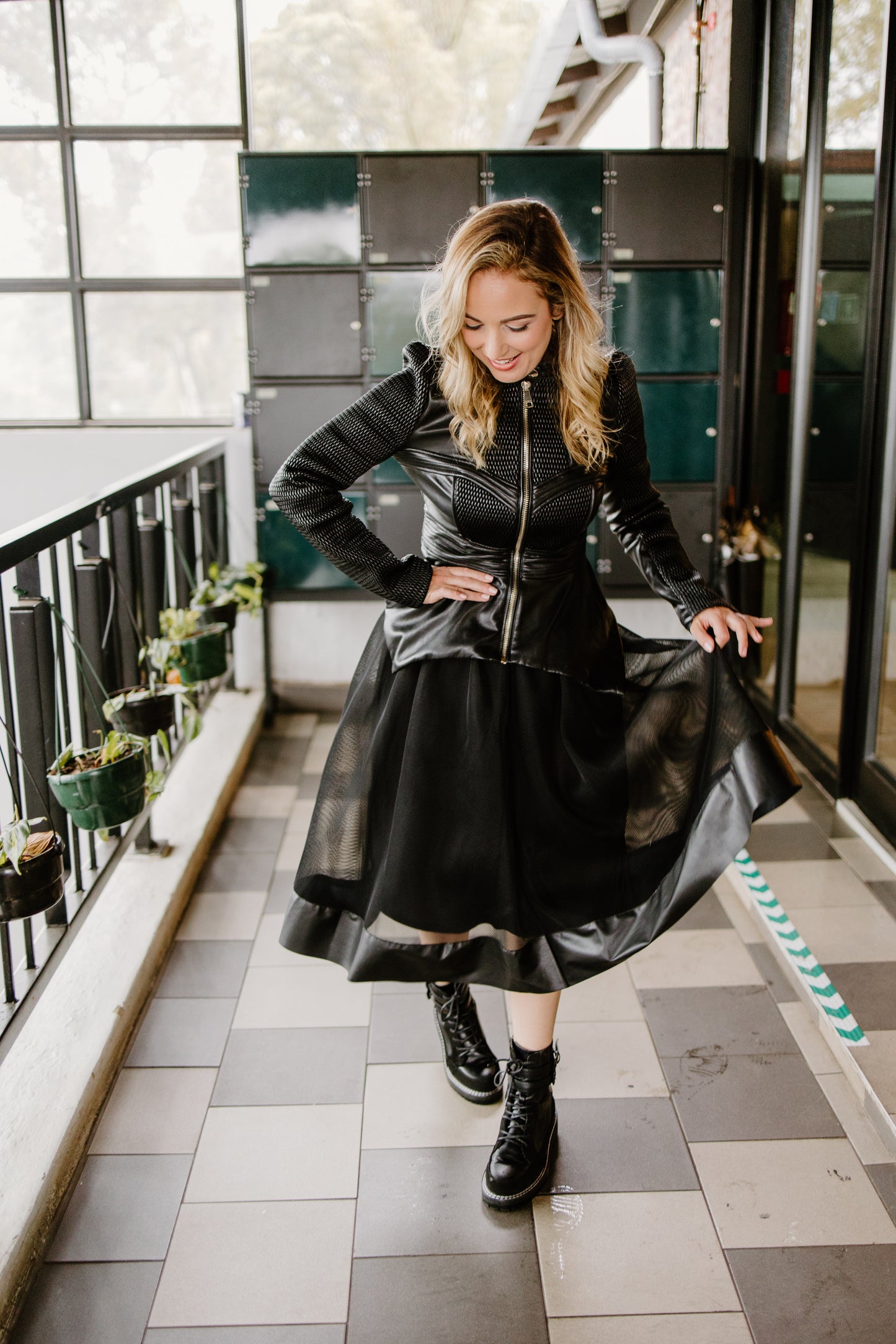 Black Leather Trim Skirt